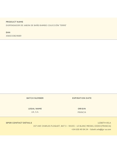 Dispensador de jabon de baño bambú colección 'terre'