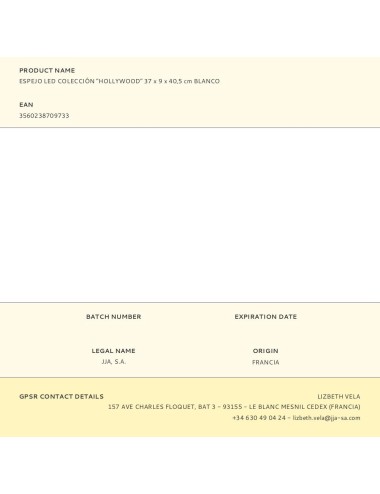 Espejo led colección "hollywood" 37 x 9 x 40,5 cm blanco