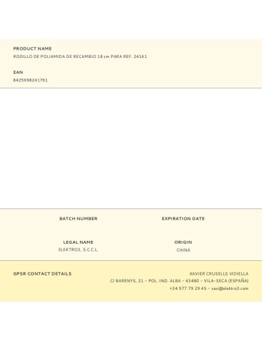 Rodillo de poliamida de recambio 18 cm para ref. 24161