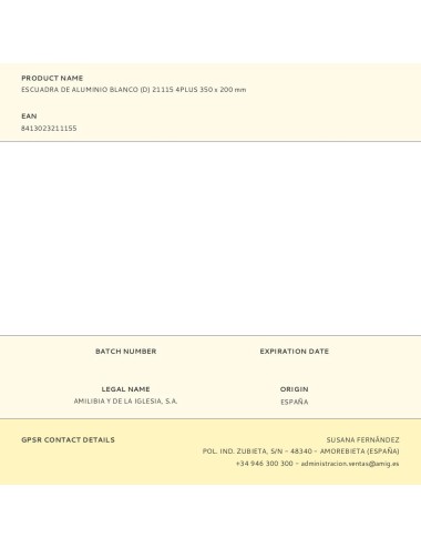 Escuadra de aluminio blanco (d) 21115 4plus 350 x 200 mm