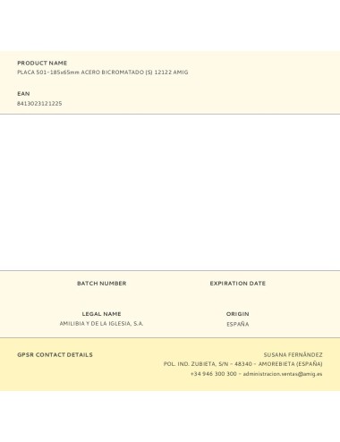 Placa 501-185x65mm acero bicromatado (s) 12122 amig