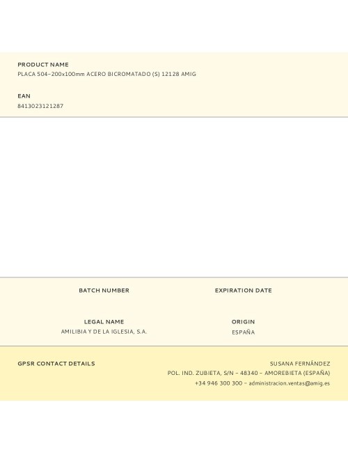 Placa 504-200x100mm acero bicromatado (s) 12128 amig