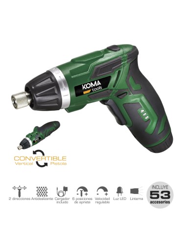 Atornillador a bateria reversible, 3,6v litio-ion 1300 mah, con 53 accesorios, 175 x 148 mm