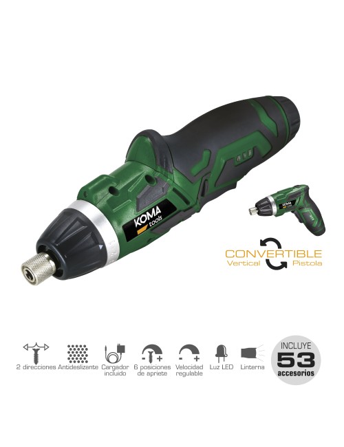 Atornillador a bateria reversible, 3,6v litio-ion 1300 mah, con 53 accesorios, 175 x 148 mm