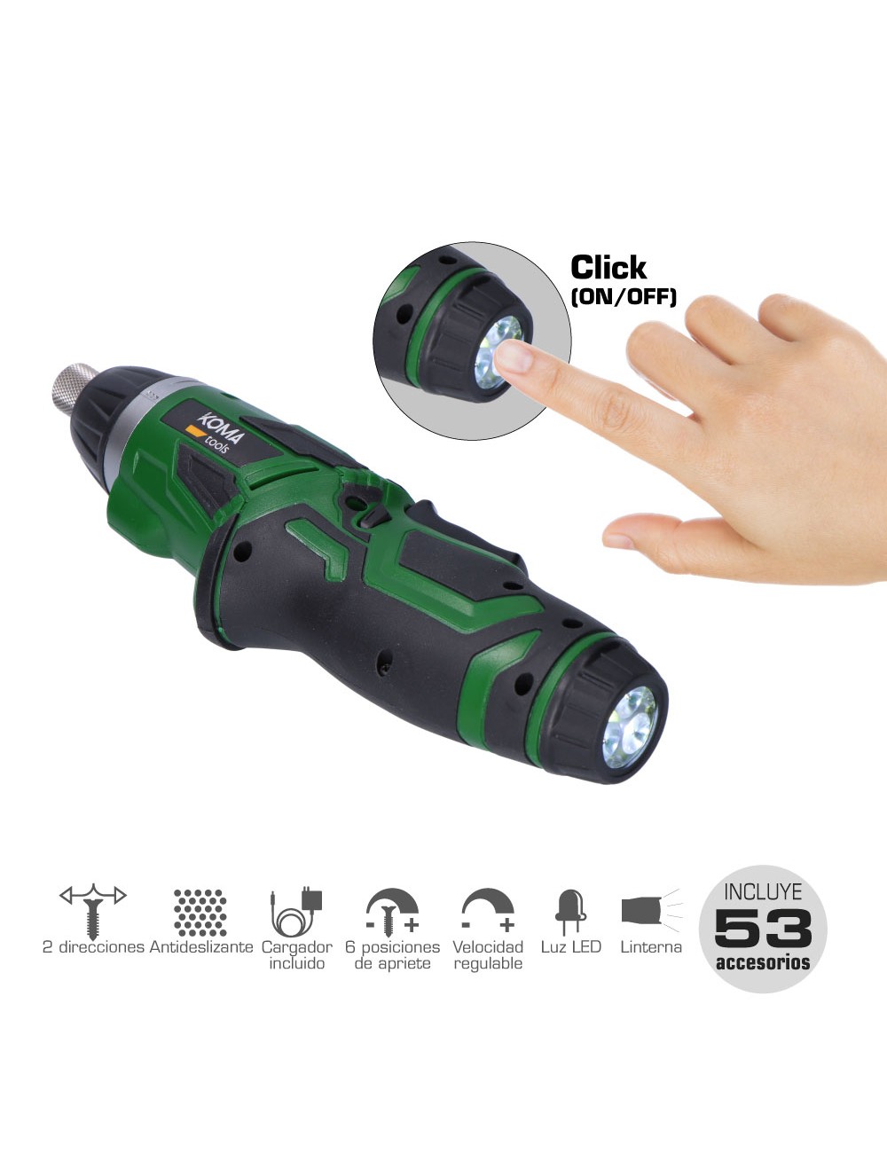 Atornillador a bateria reversible, 3,6v litio-ion 1300 mah, con 53 accesorios, 175 x 148 mm