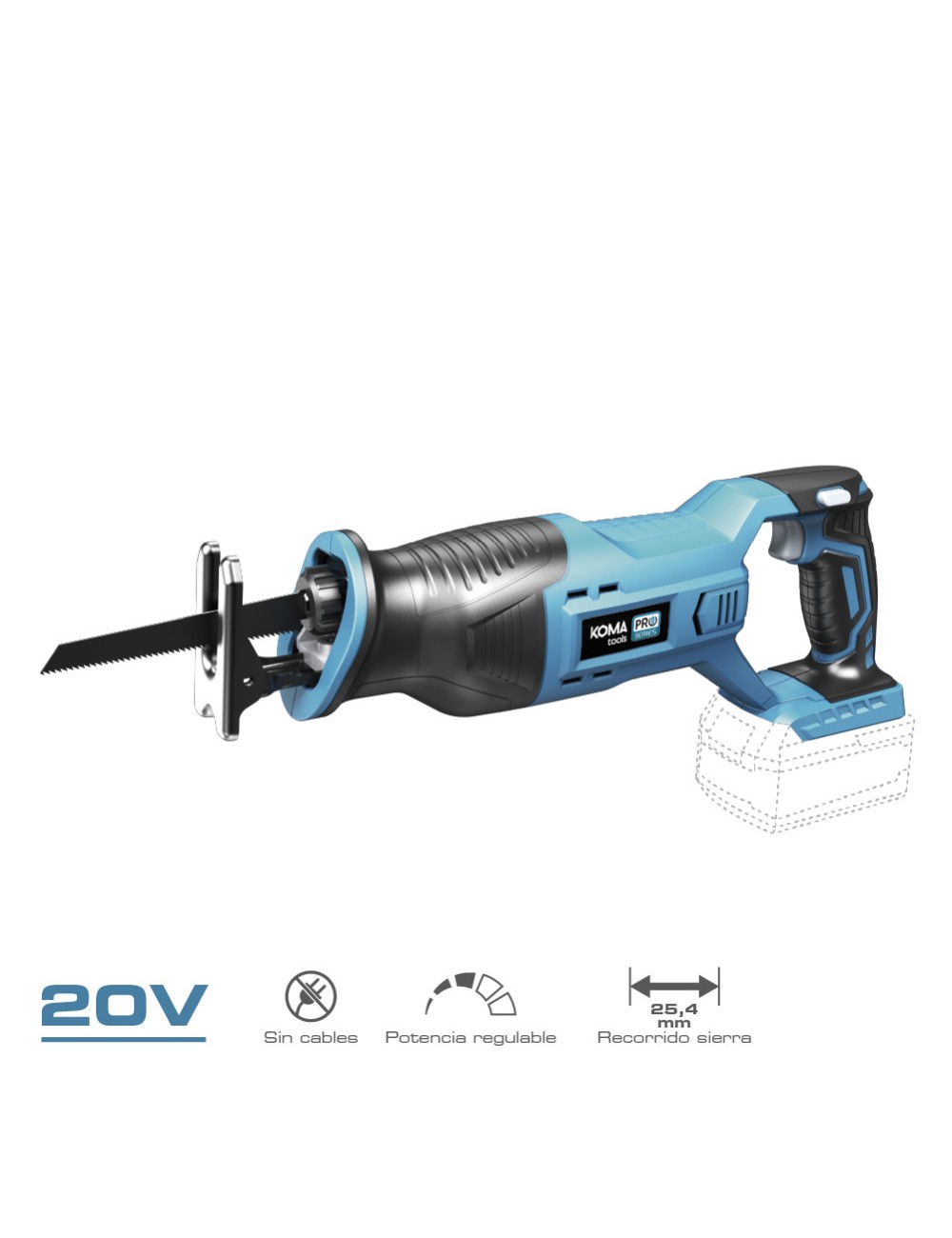 Sierra de sable 20 v (sin batería ni cargador) 8,5 x 44 x 15,5 cm