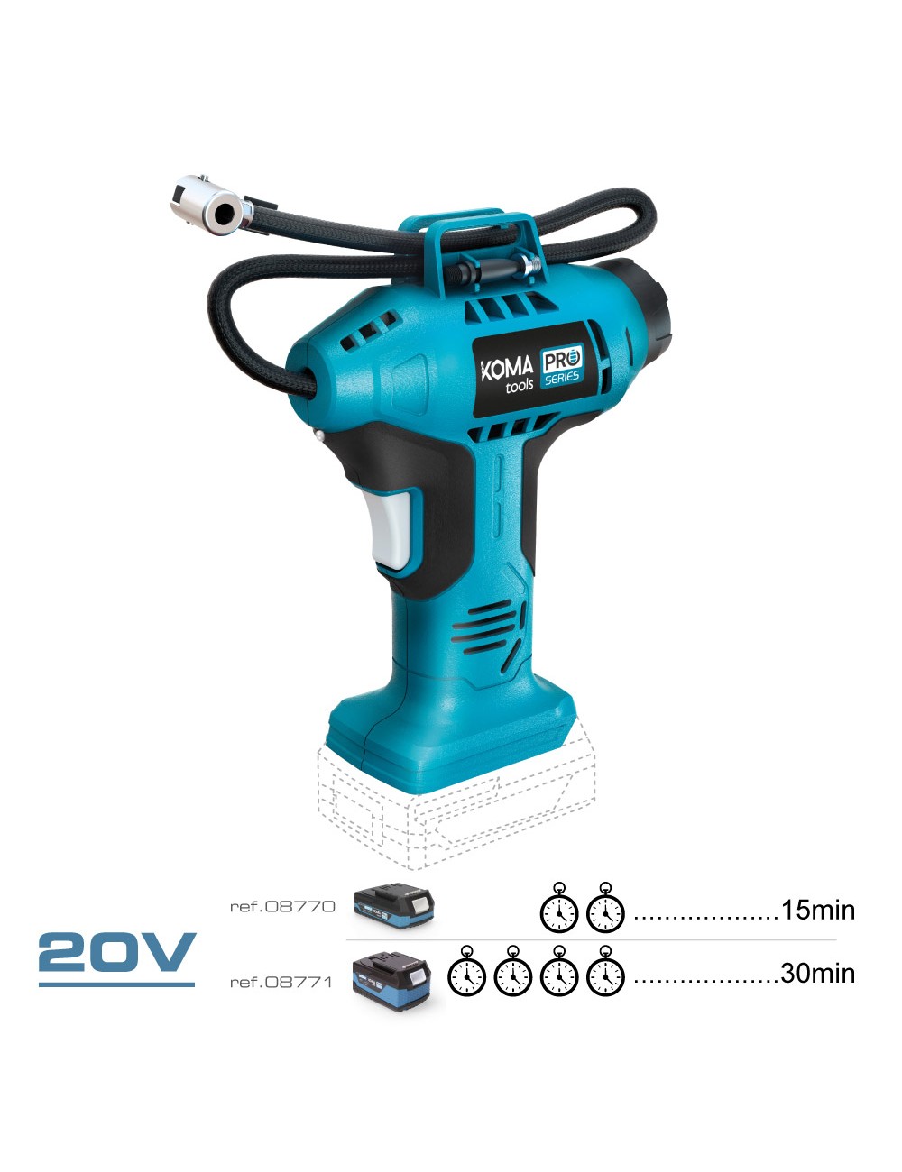 Compresor de aire 20 v (sin batería ni cargador) 7,5 x 17,5 x 22,5 cm