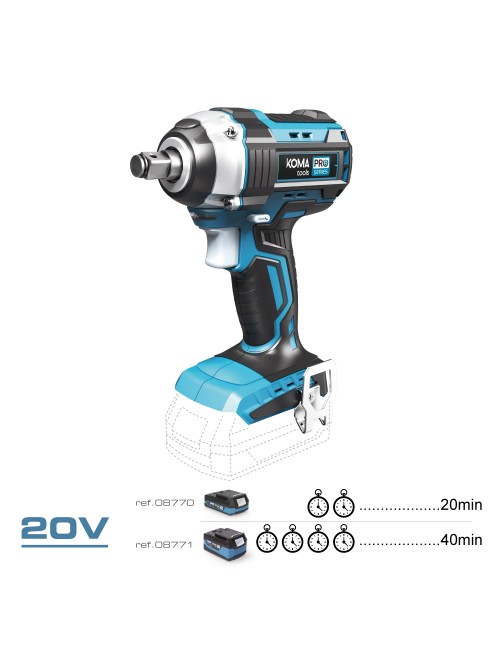Llave de impacto 20 v brushless 280 nm (sin batería ni cargador)