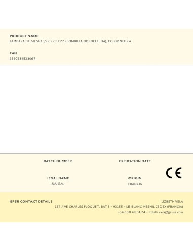 Lampara de mesa 10,5 x 9 cm e27 (bombilla no incluida), color negra