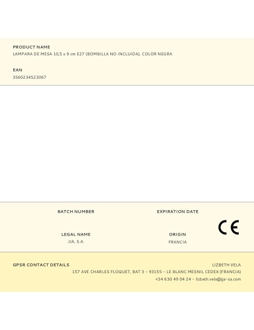 Lampara de mesa 10,5 x 9 cm e27 (bombilla no incluida), color negra