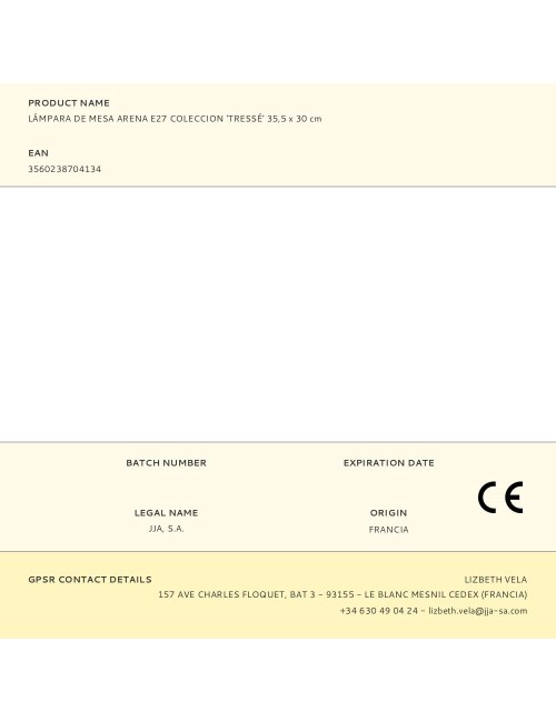 Lámpara de mesa arena e27 coleccion 'tressé' 35,5 x 30 cm