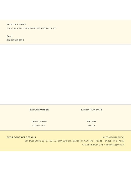 Plantilla salus en poliuretano talla 47