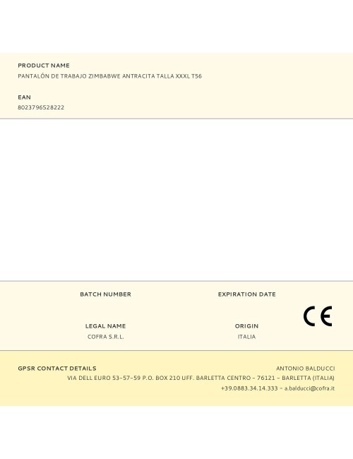 Pantalón de trabajo zimbabwe antracita talla xxxl t56