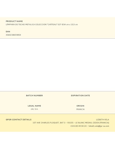 Lámpara de techo metalica coleccion "cháteau" e27 ø34 cm x 15,5 cm