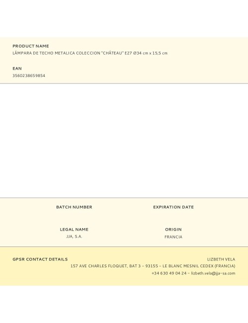 Lámpara de techo metalica coleccion "cháteau" e27 ø34 cm x 15,5 cm