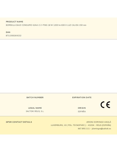 Bombilla bajo consumo g24d-2 2-pins 18 w 1200 lm 830 k luz calida 150 mm