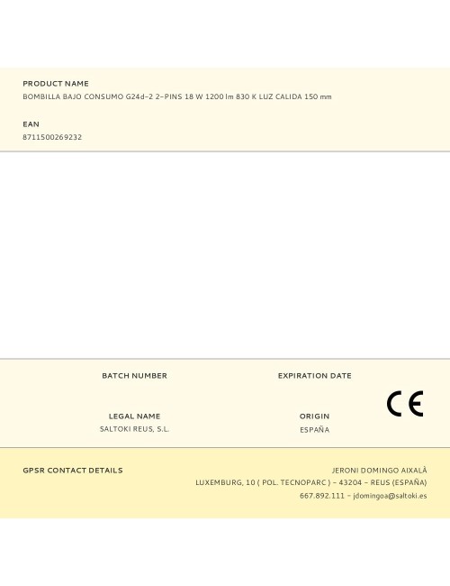 Bombilla bajo consumo g24d-2 2-pins 18 w 1200 lm 830 k luz calida 150 mm