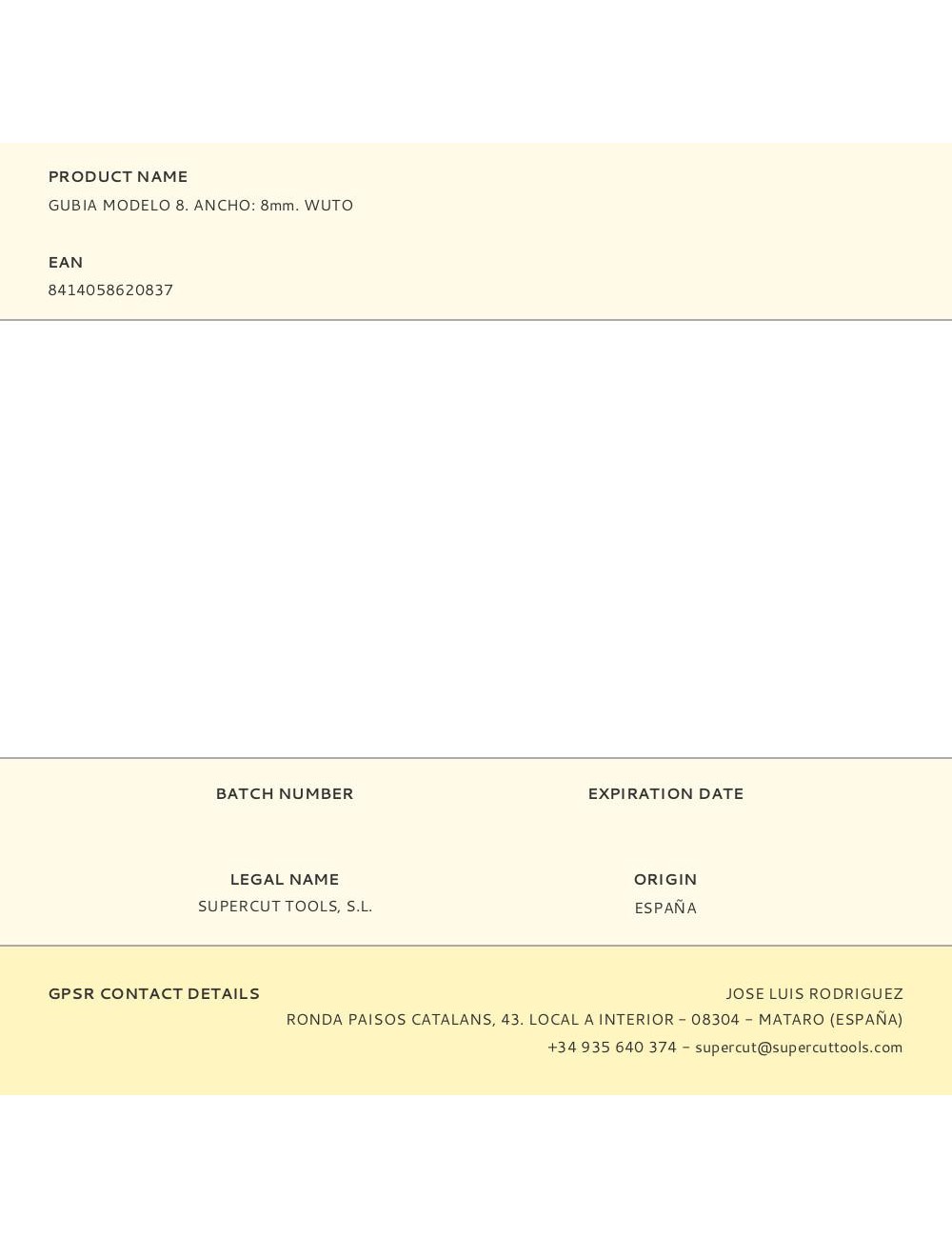 Gubia modelo 8. ancho: 8mm. wuto