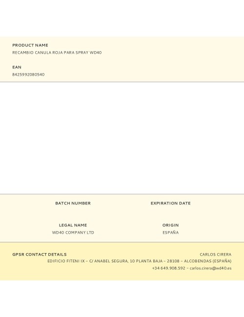 Recambio canula roja para spray wd40