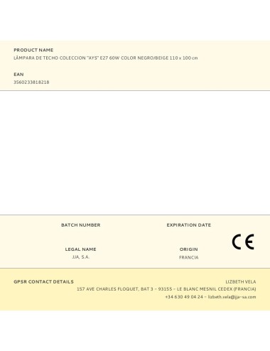 Lámpara de techo coleccion "ays" e27 60w color negro/beige 110 x 100 cm