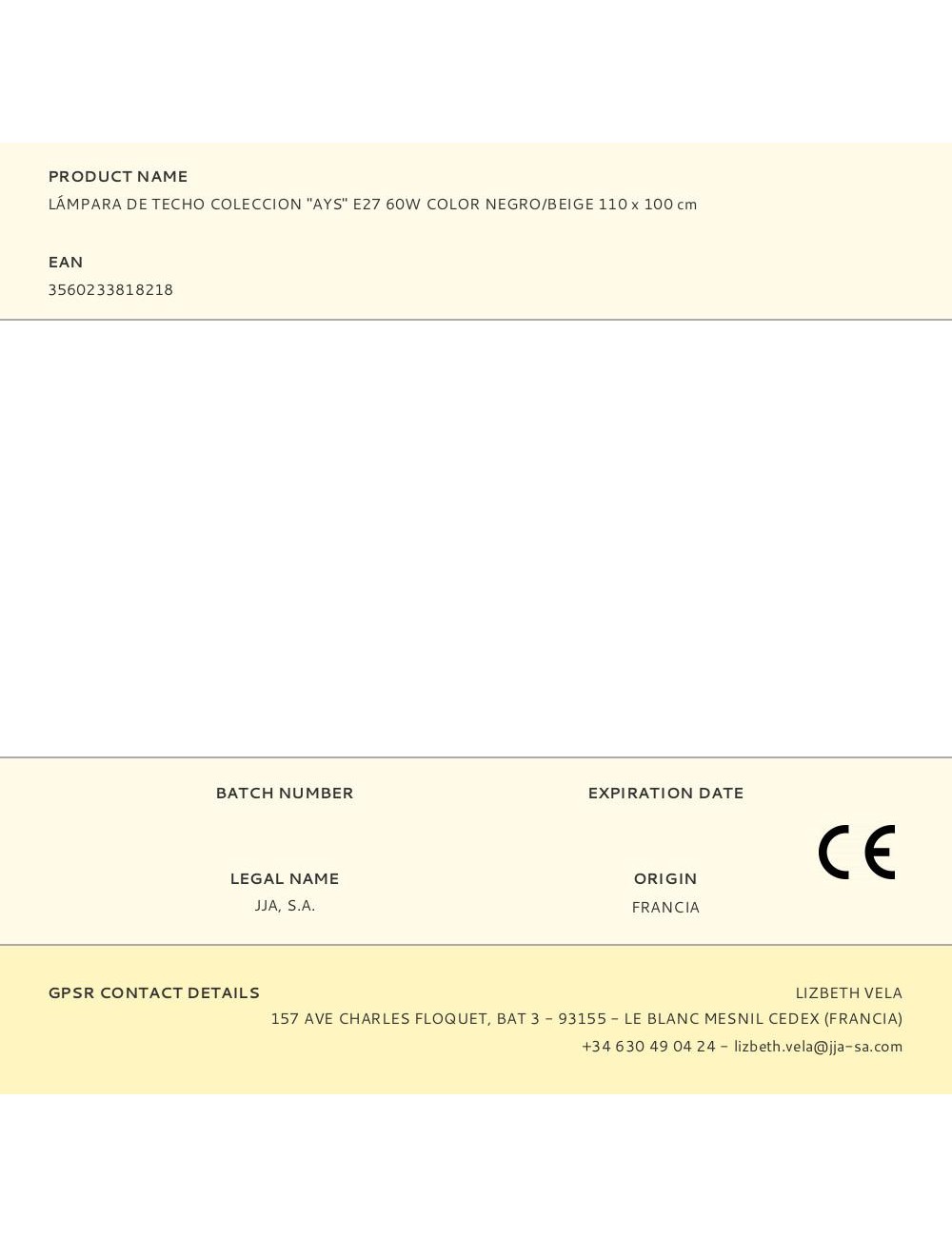 Lámpara de techo coleccion "ays" e27 60w color negro/beige 110 x 100 cm