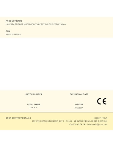 Lampara tripode modelo "action' e27 color negro 136 cm