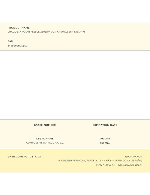 Chaqueta polar fleece 280g/m con cremallera talla-m