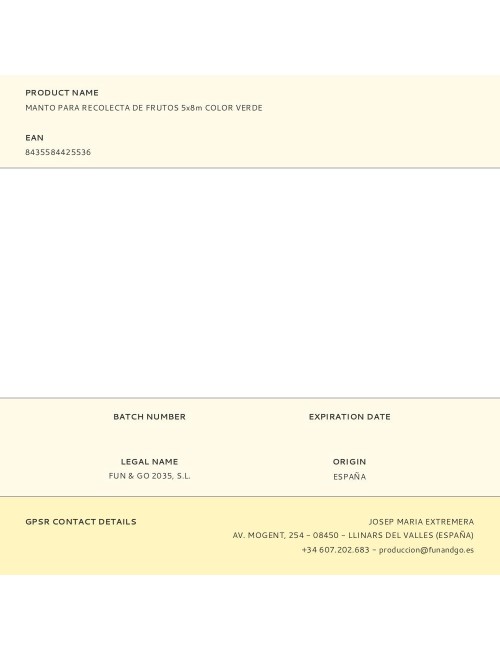 Manto para recolecta de frutos 5x8m color verde