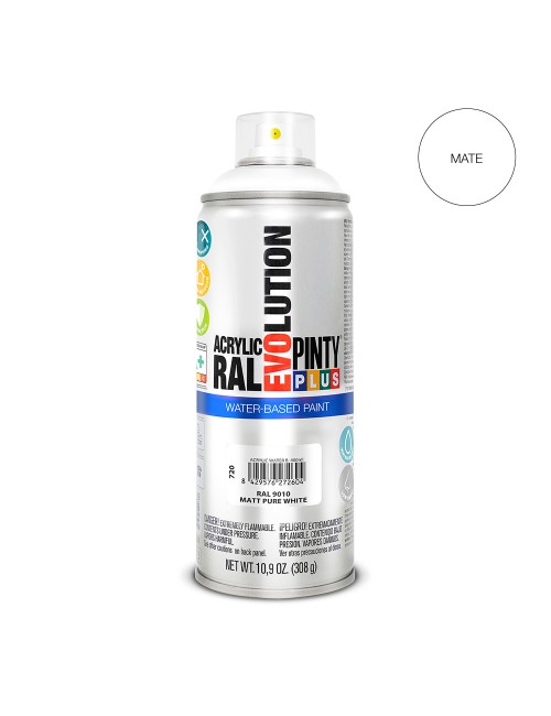 Pintura acrílica spray evolution water-based 520 cc ral 9010 blanco puro mate