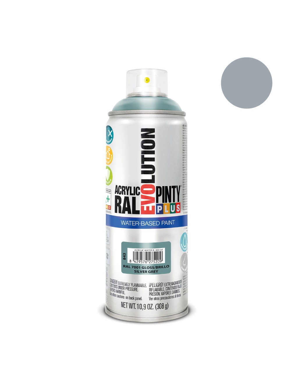 Pintura acrílica spray evolution water-based 520 cc ral 7001 gris plata