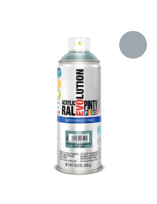 Pintura acrílica spray evolution water-based 520 cc ral 7001 gris plata