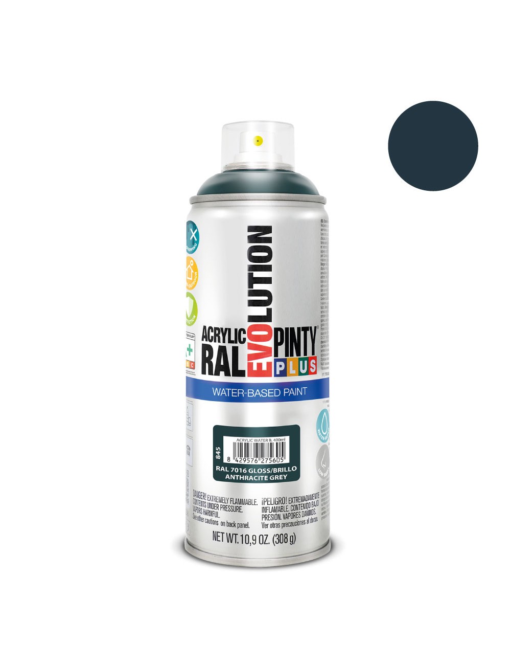 Pintura acrílica spray evolution water-based 520 cc ral 7016 gris antracita