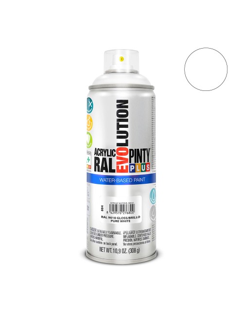 Pintura acrílica spray evolution water-based 520 cc ral 9010 blanco puro