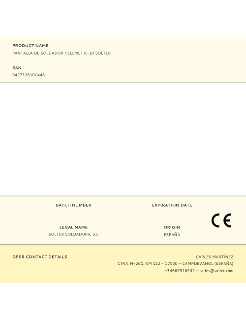 Pantalla de soldador hellmet r-10 solter