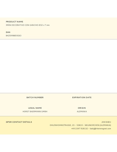 Imán decorativo con gancho ø32 x 7 mm