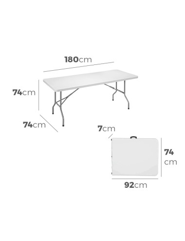 Mesa plegable 180 x 74 x 74 cm tubo ø22 x 1.0 mm
