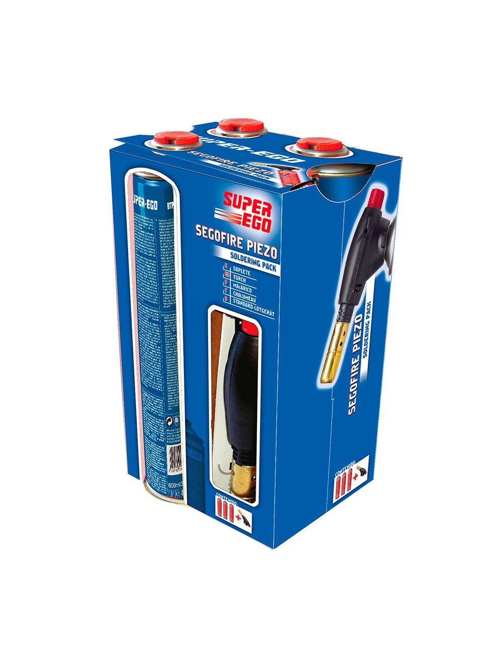 Pack soplete segofire piezo + 3 botellas. multigas 300 600ml super ego