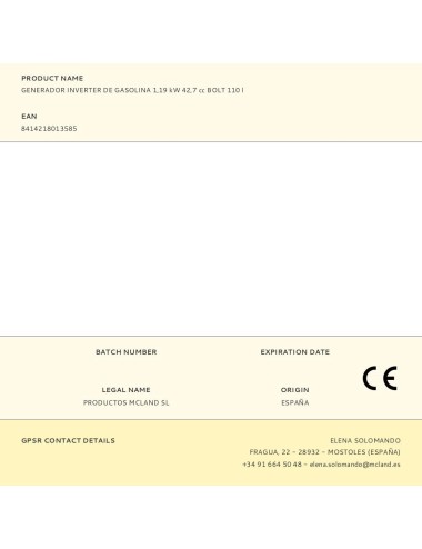 Generador inverter de gasolina 1,19 kw 42,7 cc bolt 110 l