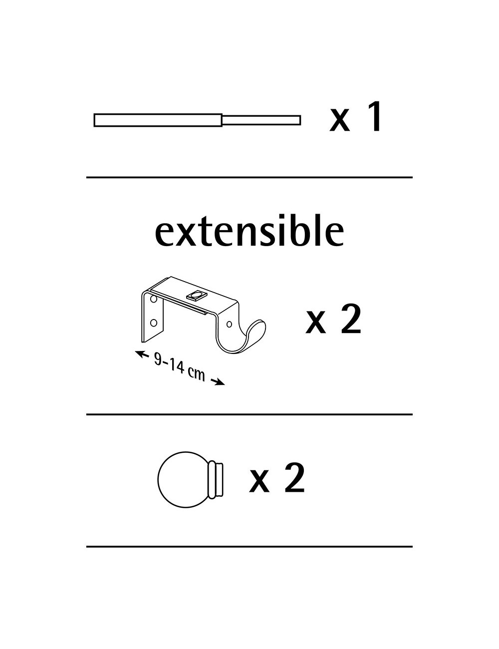 Kit barra cortina blanco cono extensible de 110 a 200 cm