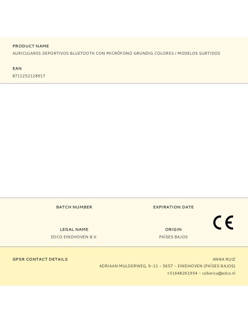 Auriculares deportivos bluetooth con micrófono grundig colores / modelos surtidos