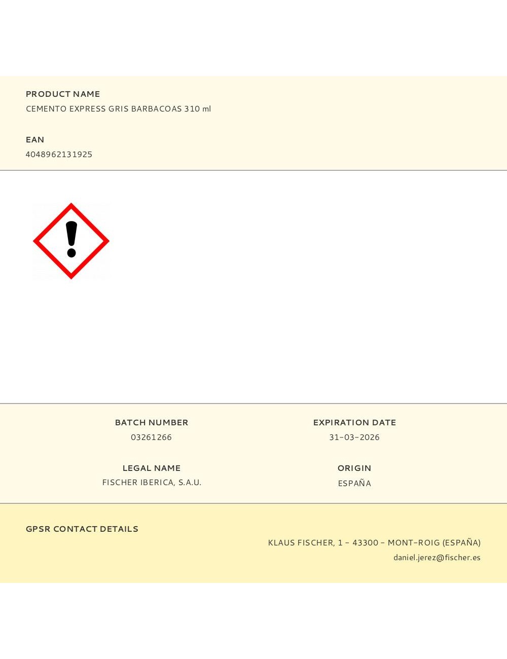 Cemento express gris barbacoas 310 ml