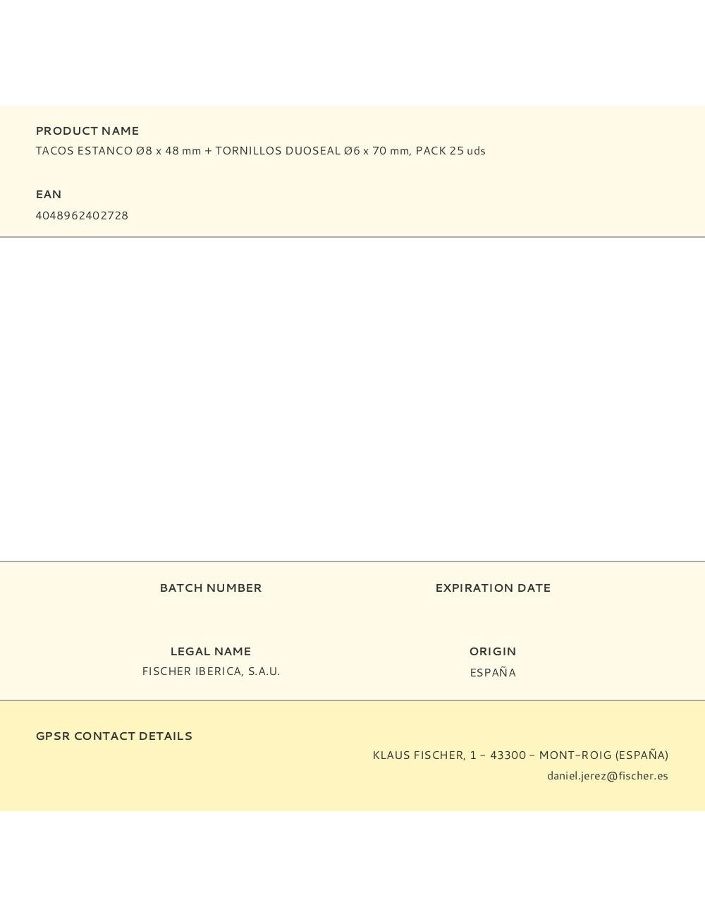 Tacos estanco ø8 x 48 mm + tornillos duoseal ø6 x 70 mm, pack 25 uds