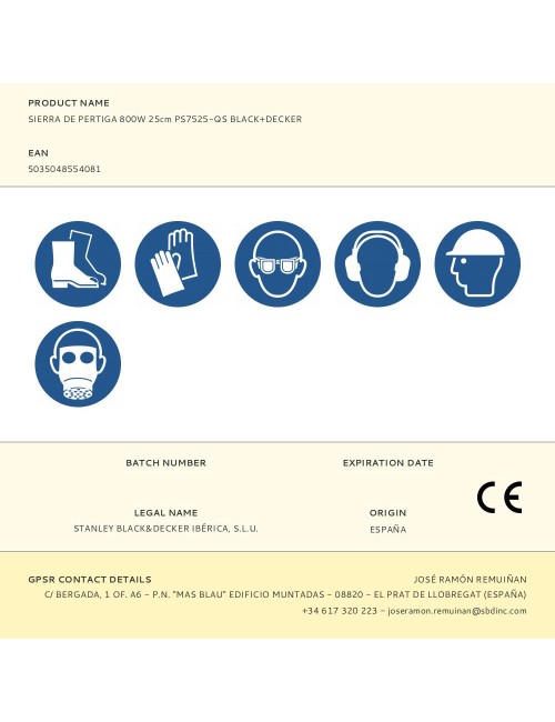 Sierra de pertiga 800w 25cm ps7525-qs black+decker