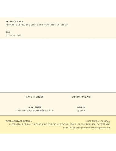 Respuesto de hilo de 37,5m y 1,6mm a6046-xj black+decker