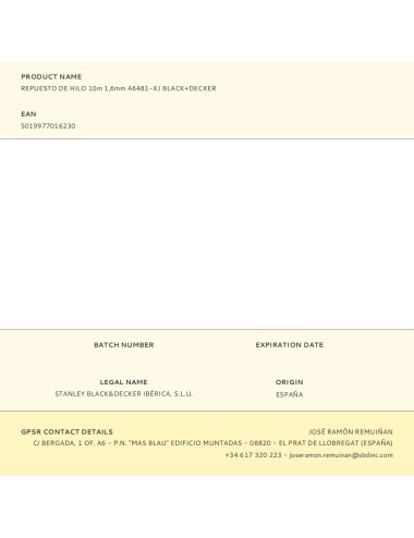 Repuesto de hilo 10m 1,6mm a6481-xj black+decker