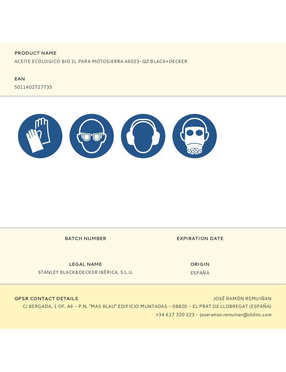 Aceite ecologico bio 1l para motosierra a6023-qz black+decker
