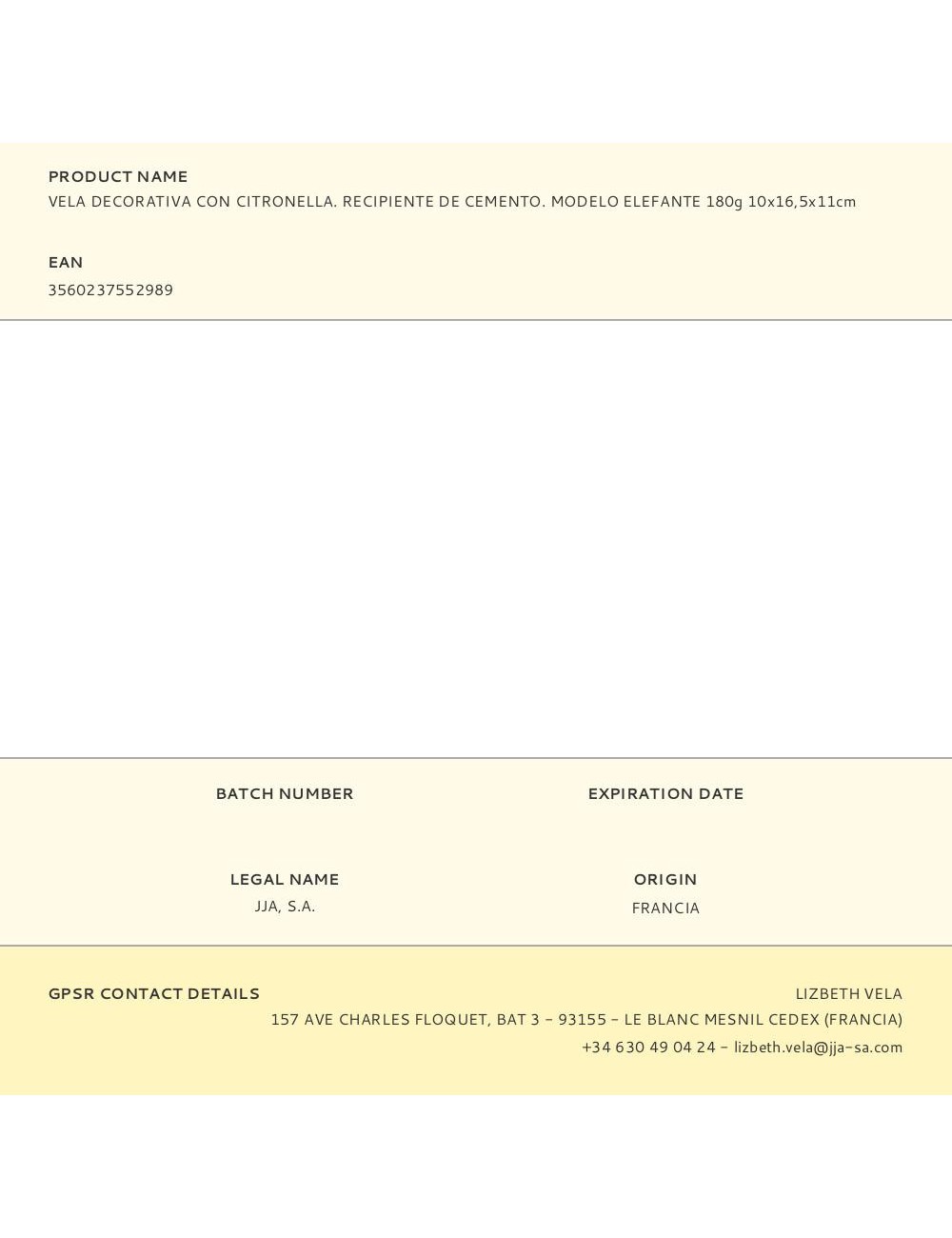 Vela decorativa con citronella. recipiente de cemento. modelo elefante 180g 10x16,5x11cm