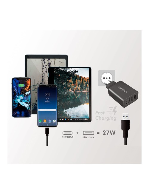 Cargador 27 w con 4 conexiones usb negro