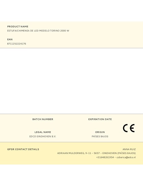 Estufa/chimenea de led modelo torino 2000 w