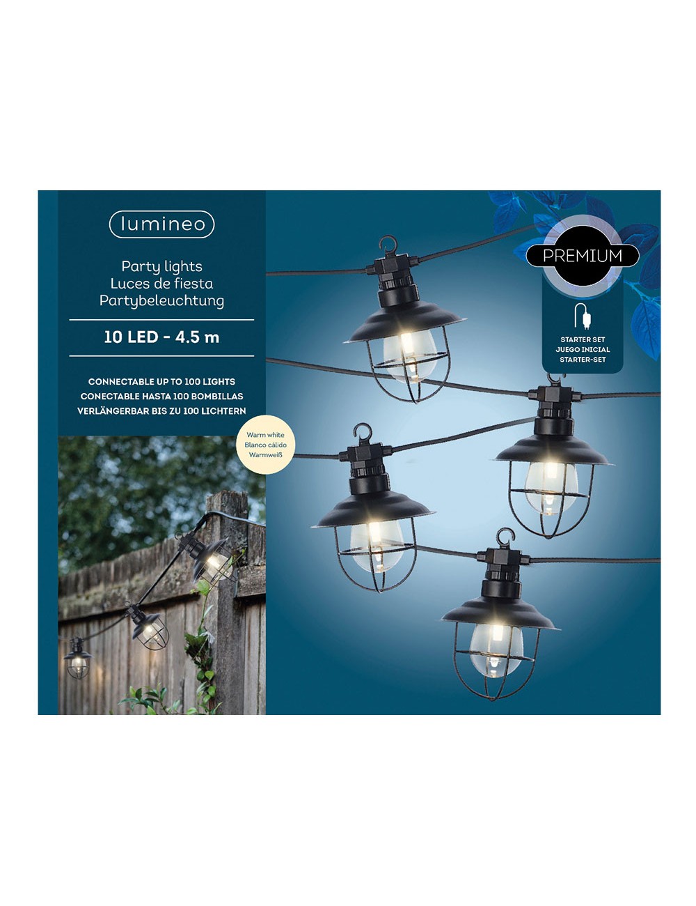 Guirnalda faroles exterior 9,5m 10 leds ip44 luz calida lumineo